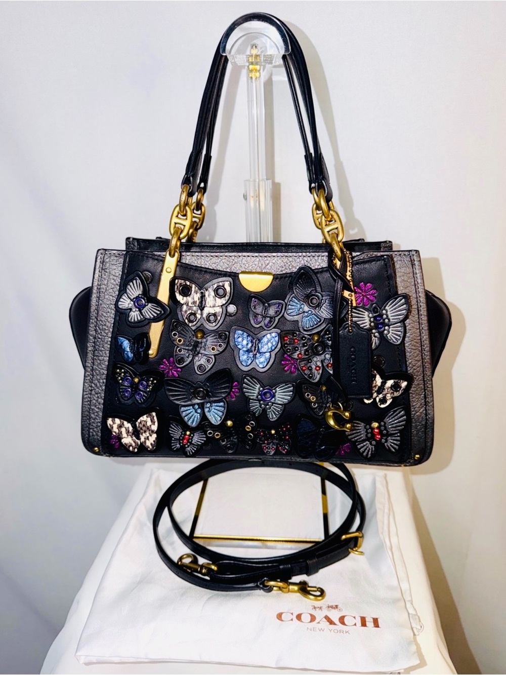 RARE Coach Dreamer Butterfly Applique Snakeskin Detail Bag Black Multi